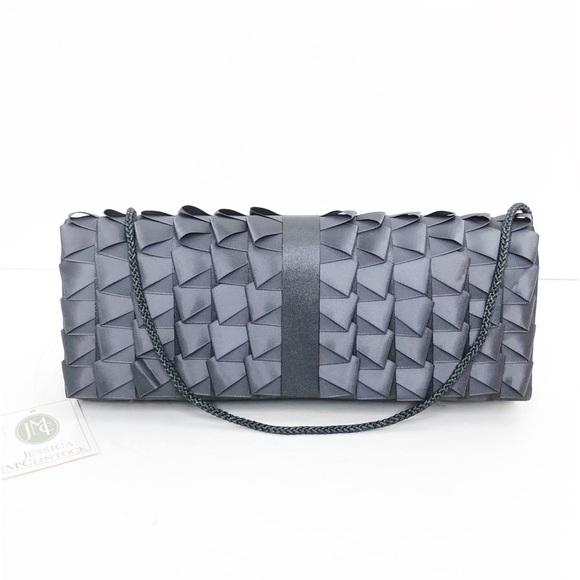 Jessica McClintock gray evening clutch satin purse - Picture 3 of 13